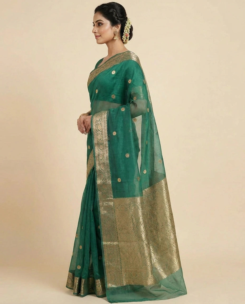 Organza Banarasi Saree with Woven Zari Border - Rangoli India