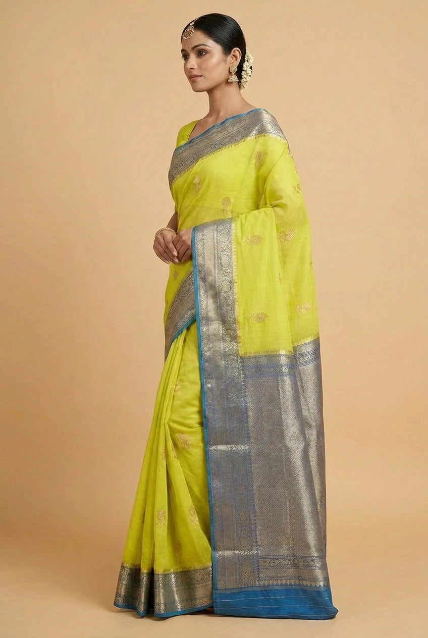 Raw Mango Silk Banarasi Saree with Zari Buti for Family Function