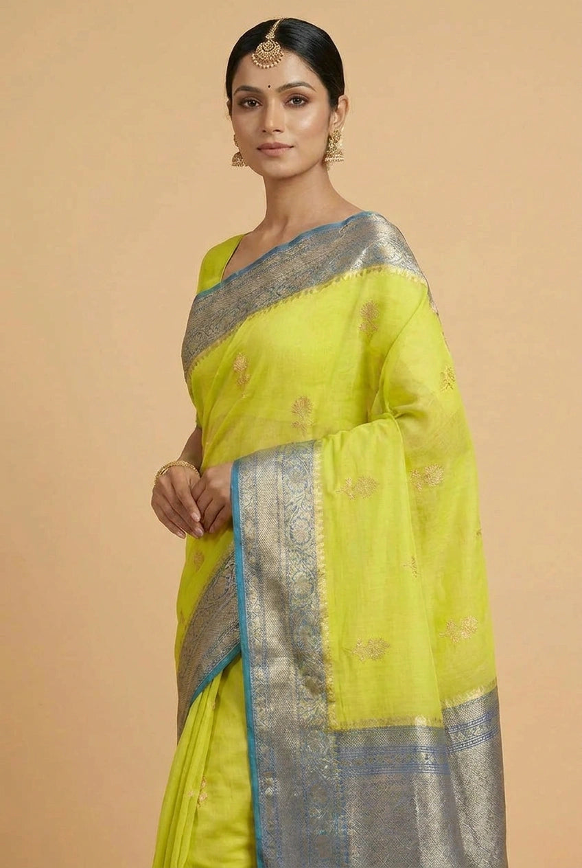 Raw Mango Silk Banarasi Saree with Zari Buti for Family Function