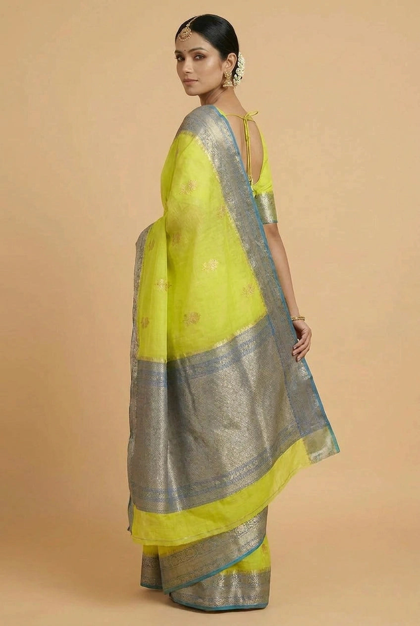Raw Mango Silk Banarasi Saree with Zari Buti for Family Function
