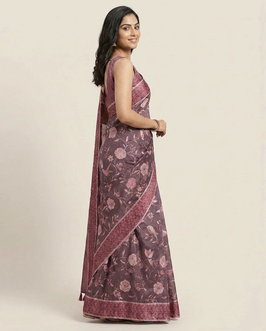 Tussar Silk Printed Saree with Floral Motifs - Rangoli India