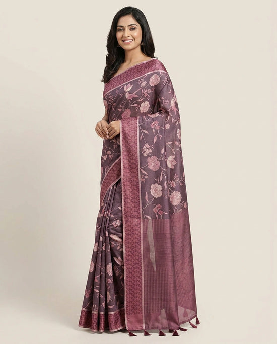 Tussar Silk Printed Saree with Floral Motifs - Rangoli India