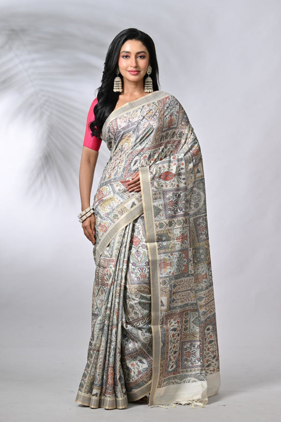 Off White & Maroon Tussar Silk Sarees