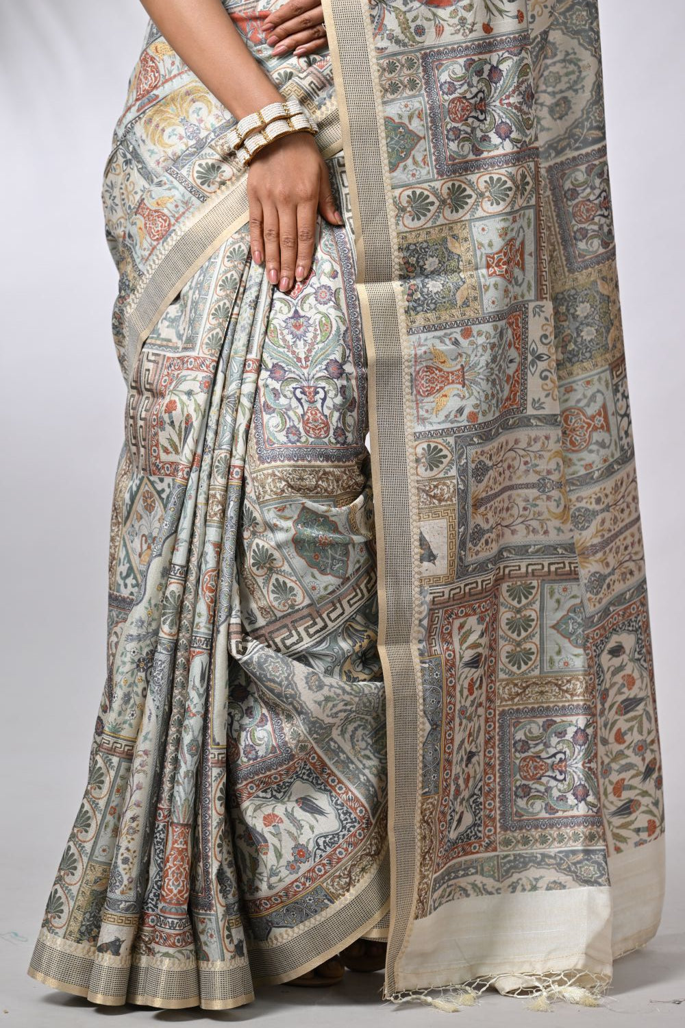 Off White & Maroon Tussar Silk Sarees