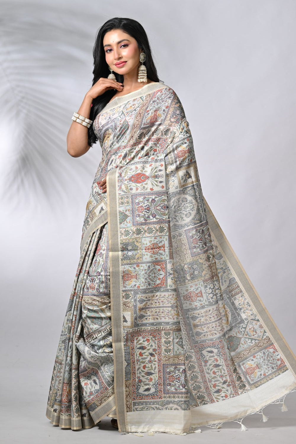 Off White & Maroon Tussar Silk Sarees