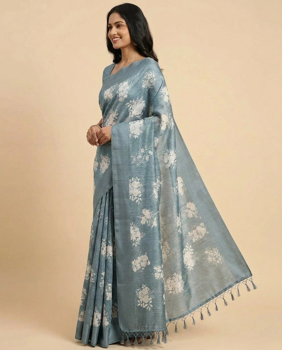Tussar Linen Printed Saree for Women - Daily Wear