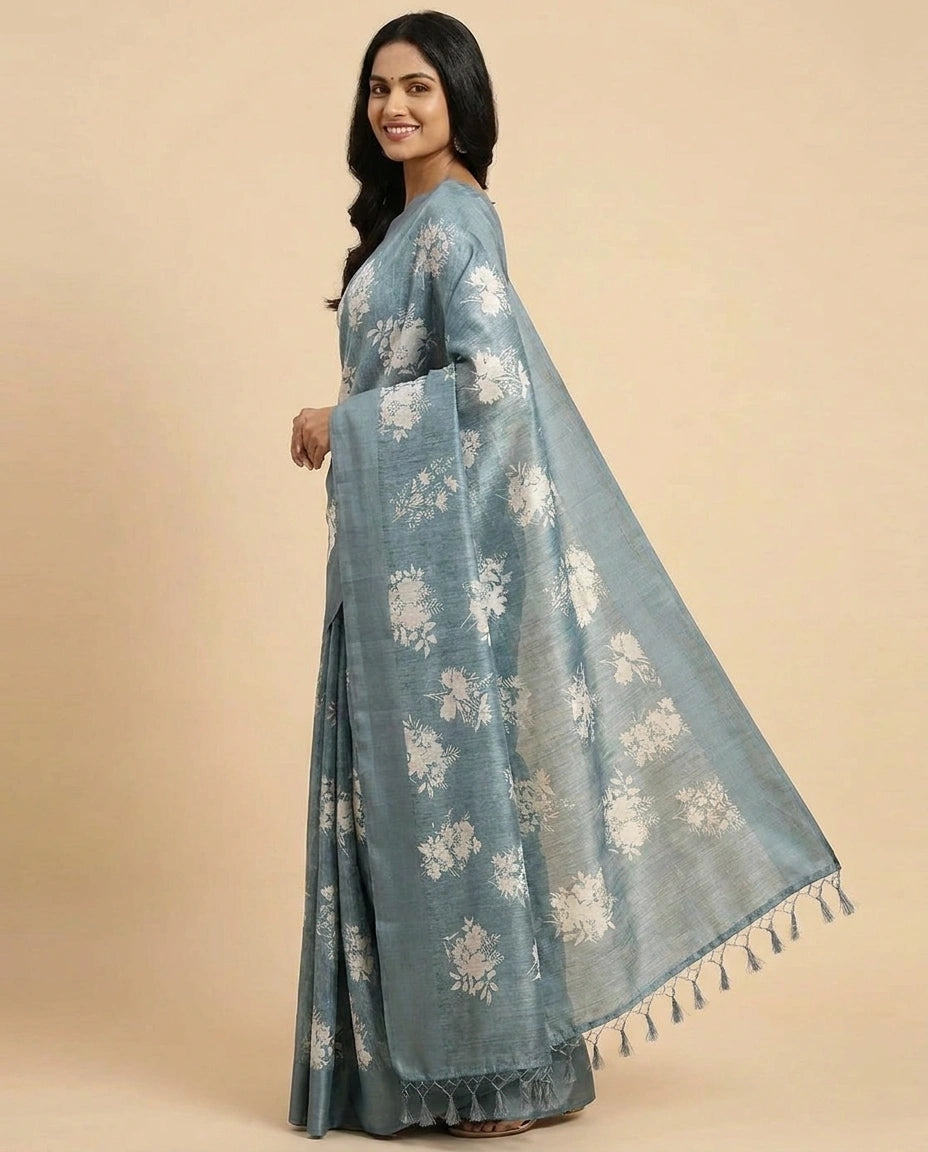 Tussar Linen Printed Saree for Women - Daily Wear
