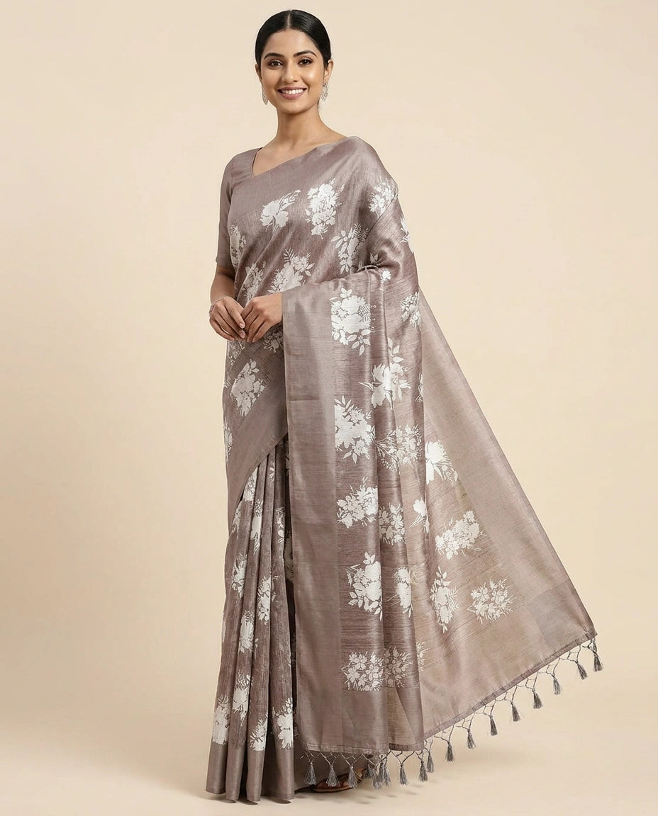 Tussar Linen Printed Saree for Women - Daily Wear