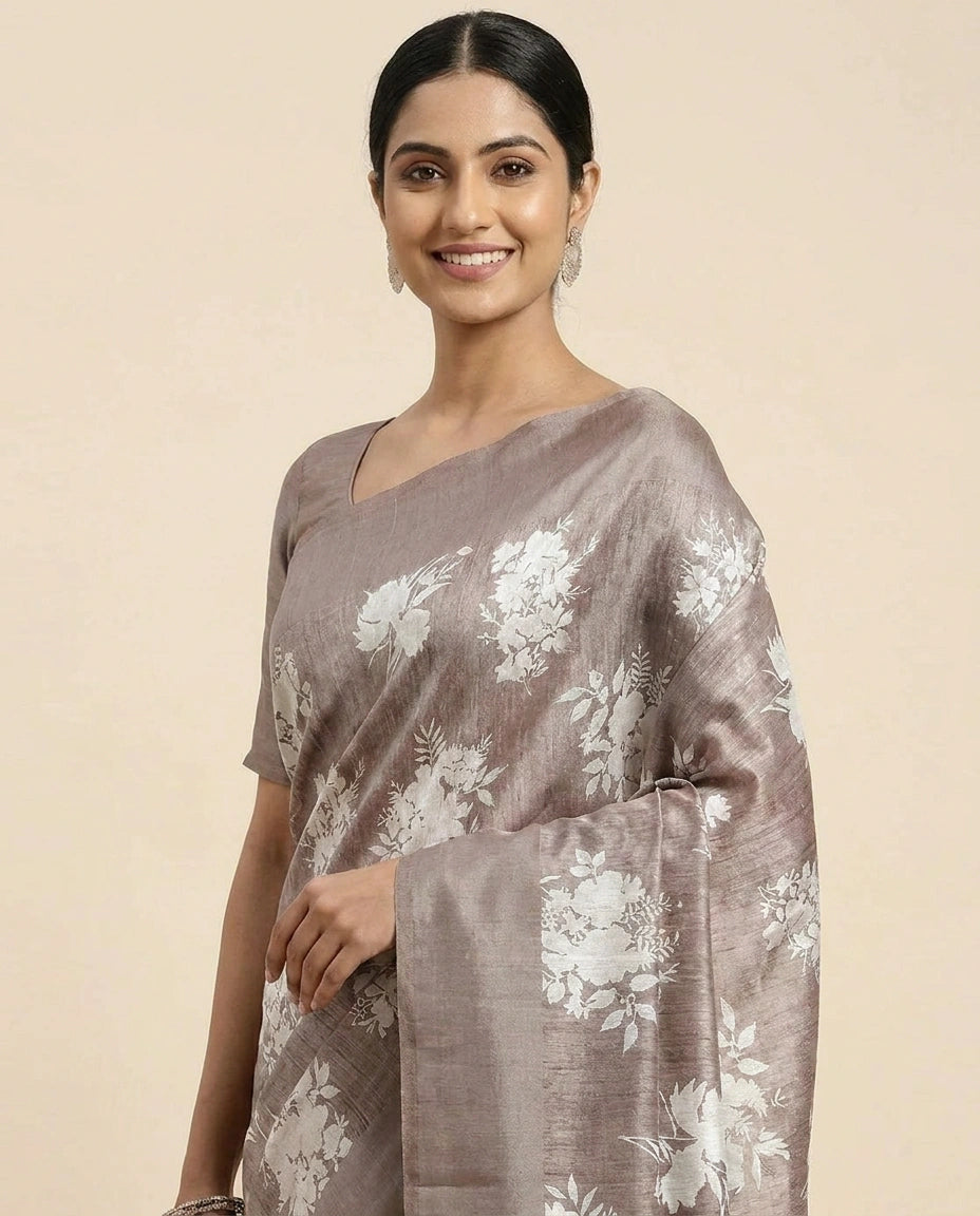 Tussar Linen Printed Saree for Women - Daily Wear