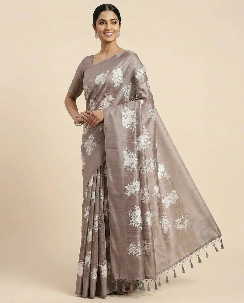 Tussar Linen Printed Saree for Women - Daily Wear