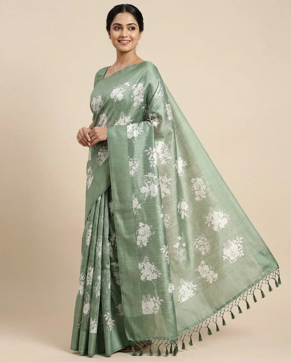 Tussar Linen Printed Saree for Women - Daily Wear