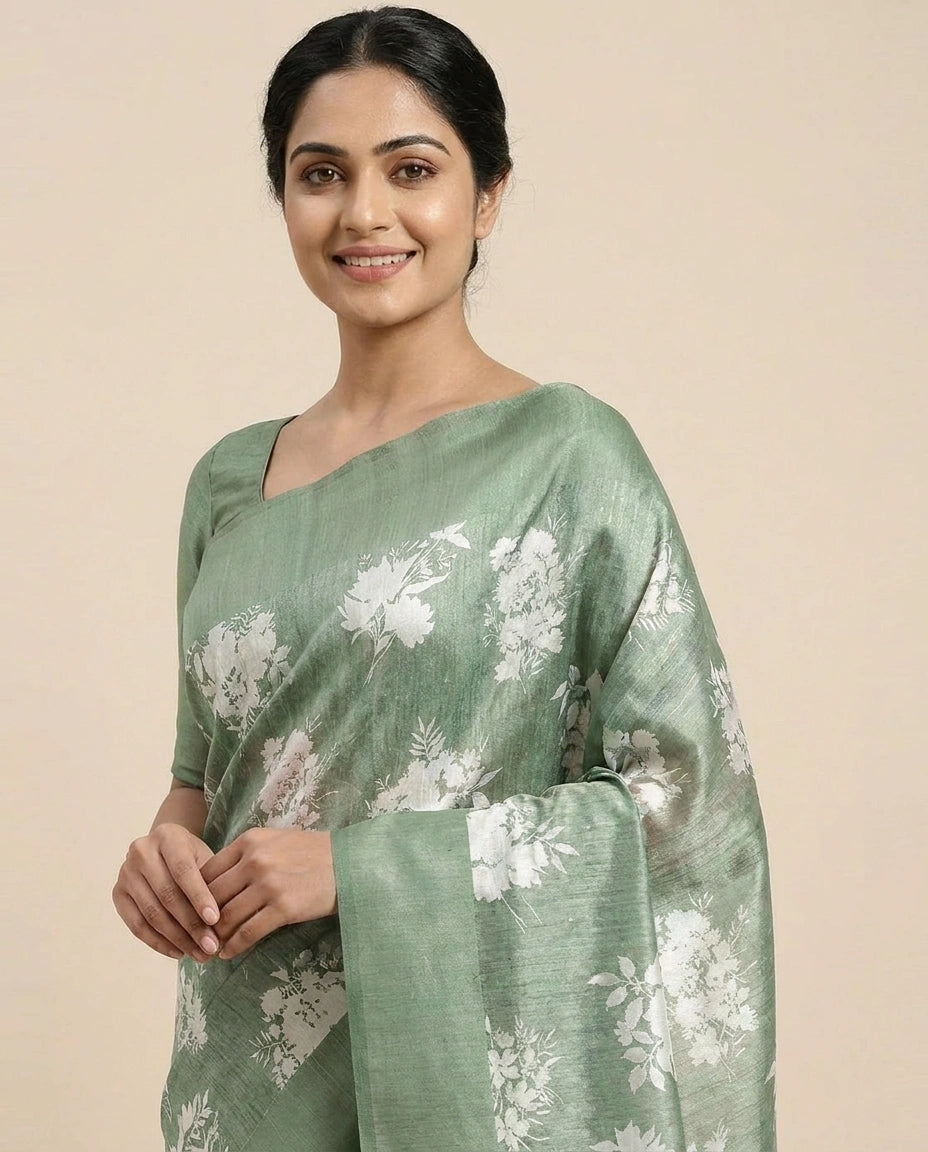 Tussar Linen Printed Saree for Women - Daily Wear