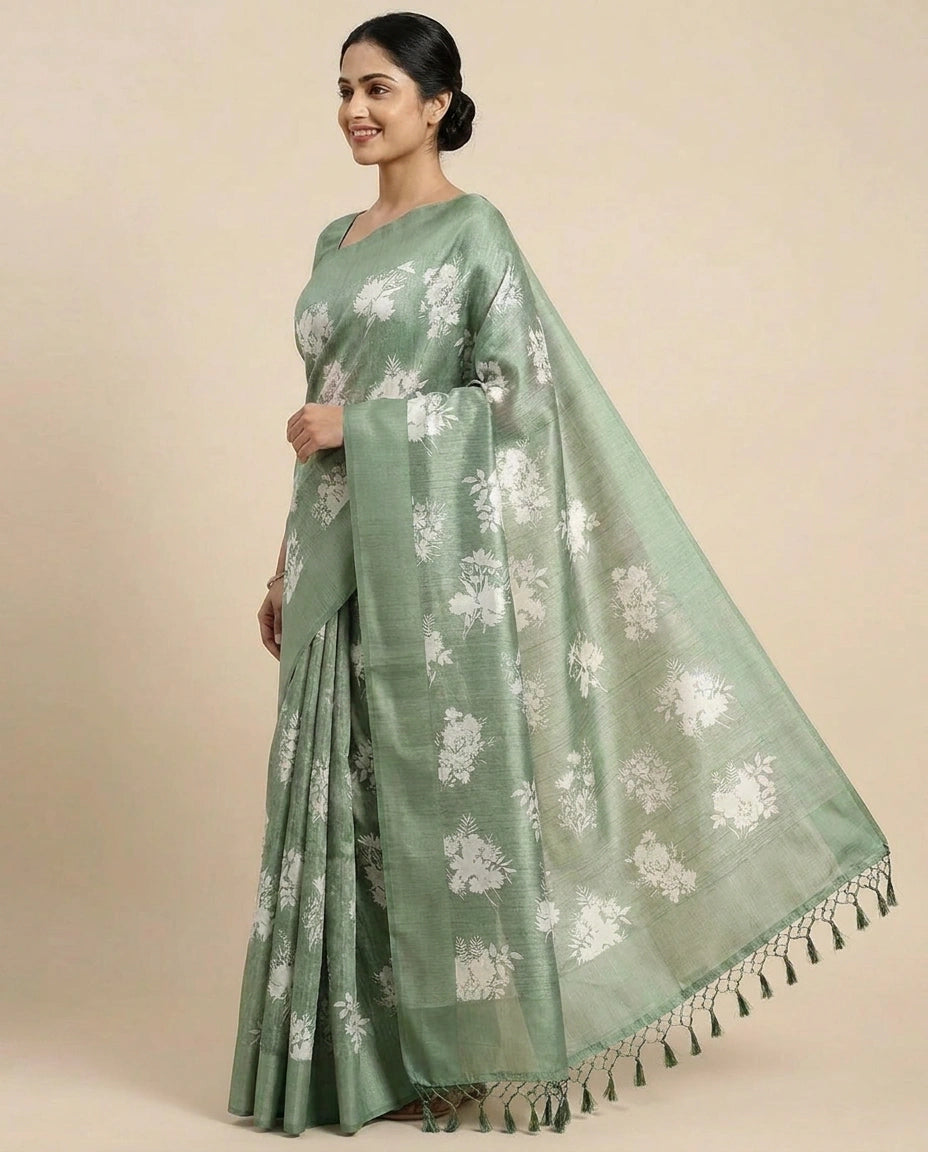 Tussar Linen Printed Saree for Women - Daily Wear