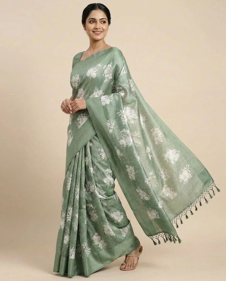 Tussar Linen Printed Saree for Women - Daily Wear