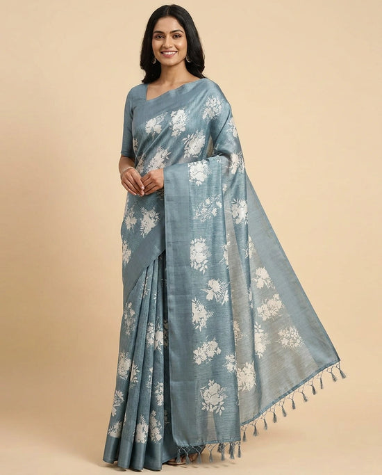 Tussar Linen Printed Saree for Women - Daily Wear