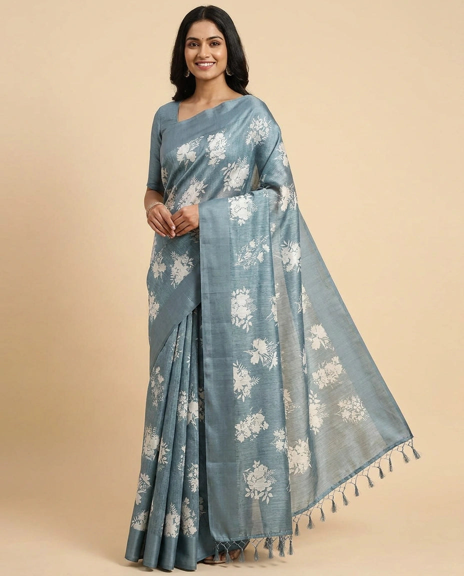 Tussar Linen Printed Saree for Women - Daily Wear