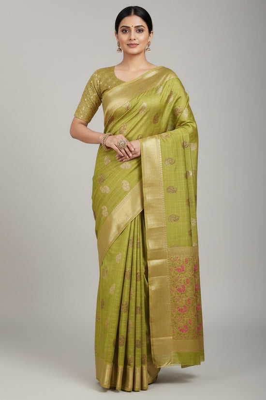 Handcrafted Pure Cotton Banarasi Silk Saree - Gajari | Rangoli