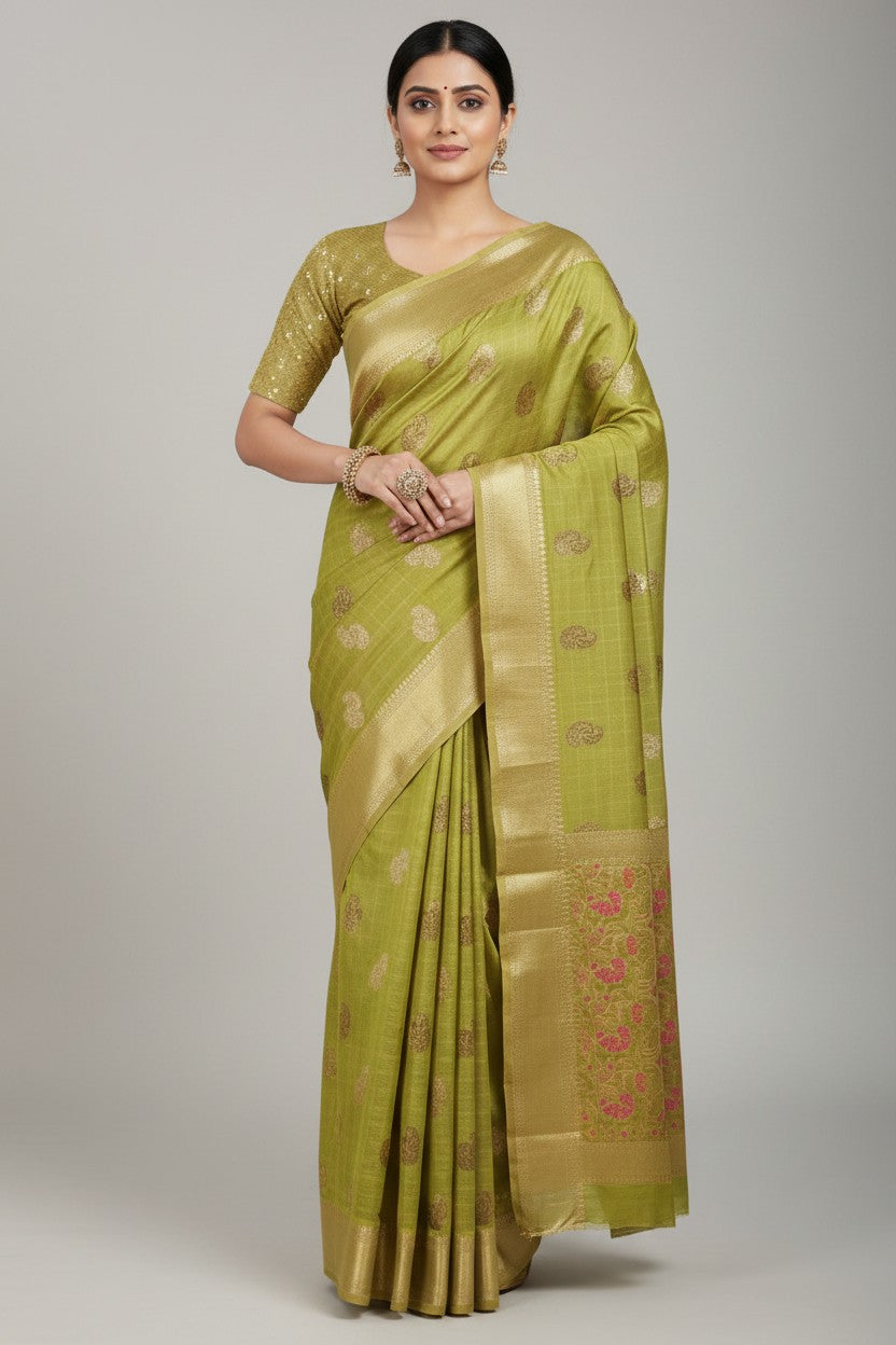 Handcrafted Pure Cotton Banarasi Silk Saree - Gajari | Rangoli