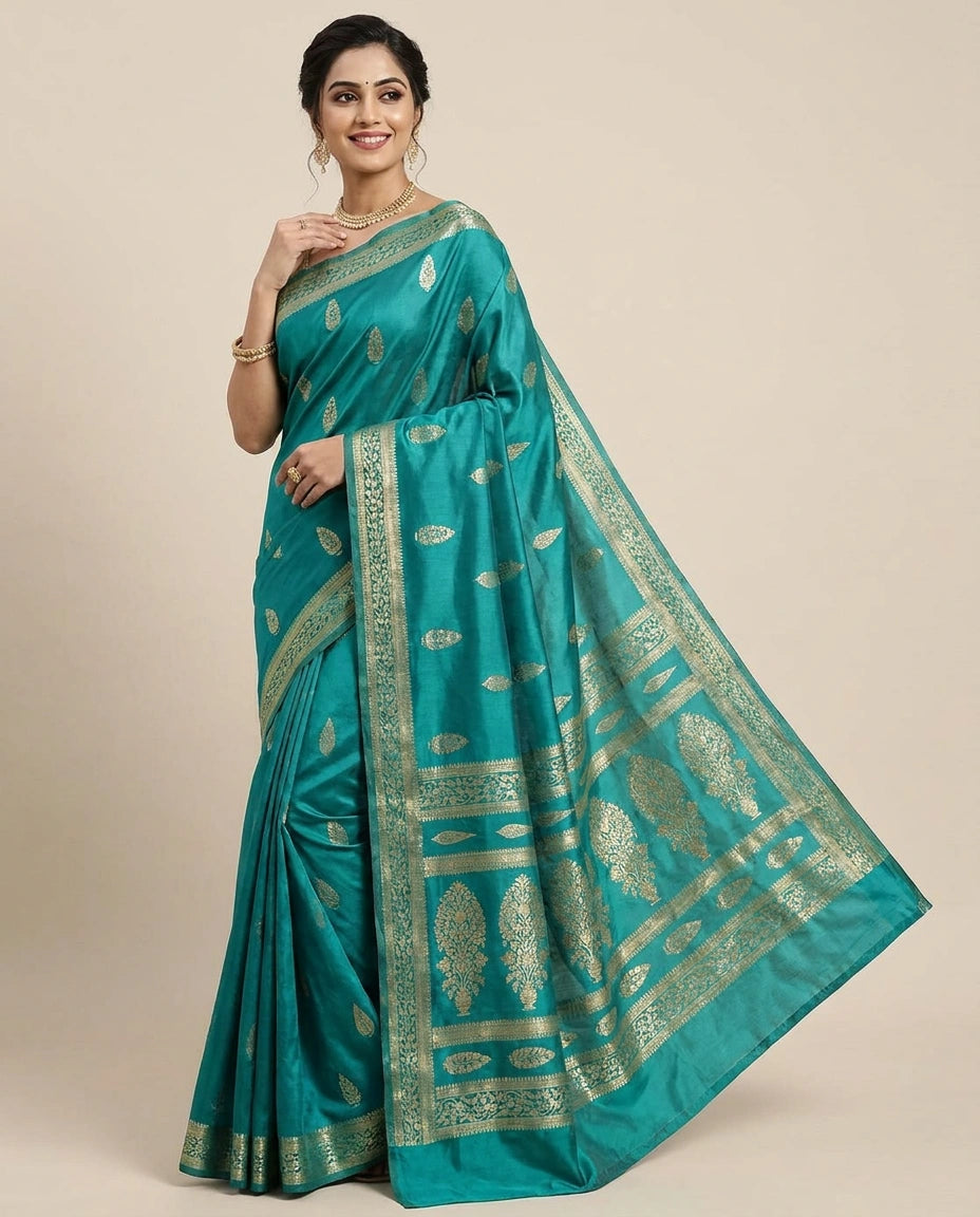 Dola Silk Banarasi Saree with Woven Border and Motifs - Rangoli India
