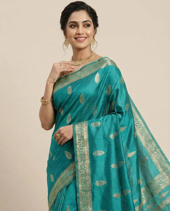 Dola Silk Banarasi Saree with Woven Border and Motifs - Rangoli India
