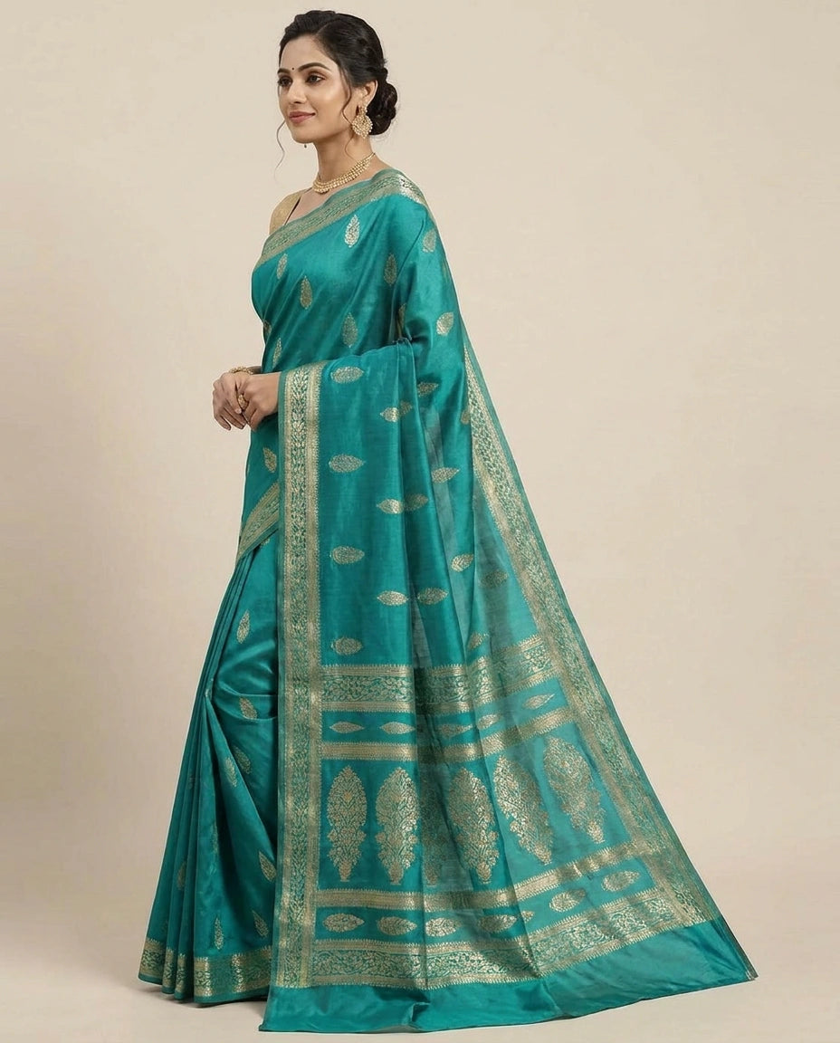 Dola Silk Banarasi Saree with Woven Border and Motifs - Rangoli India