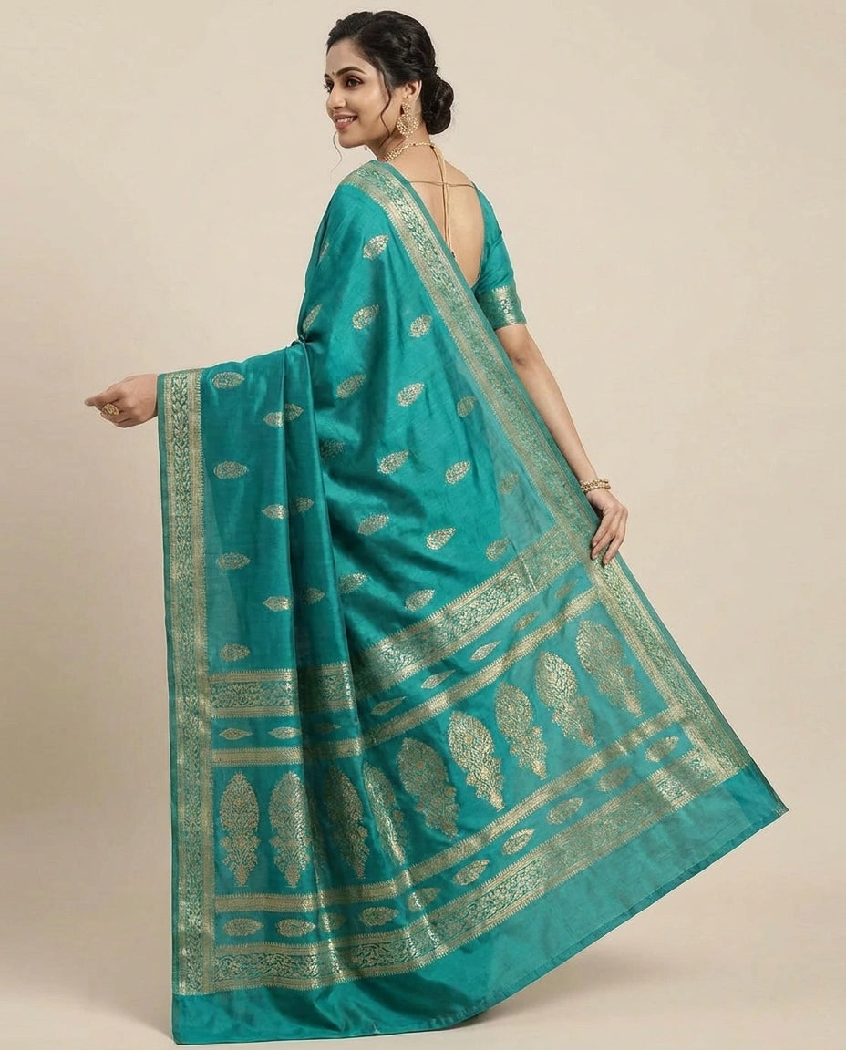 Dola Silk Banarasi Saree with Woven Border and Motifs - Rangoli India
