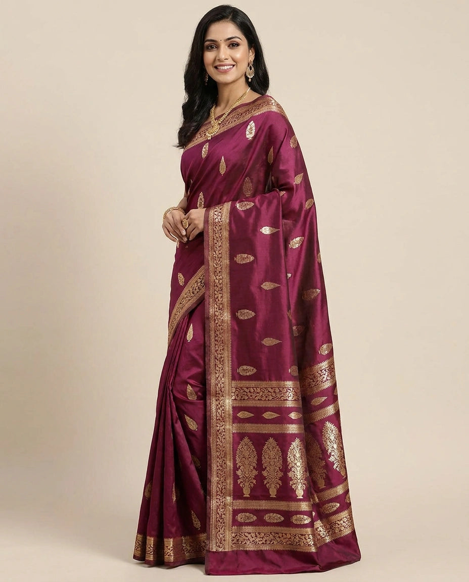 Dola Silk Banarasi Saree with Woven Border and Motifs - Rangoli India