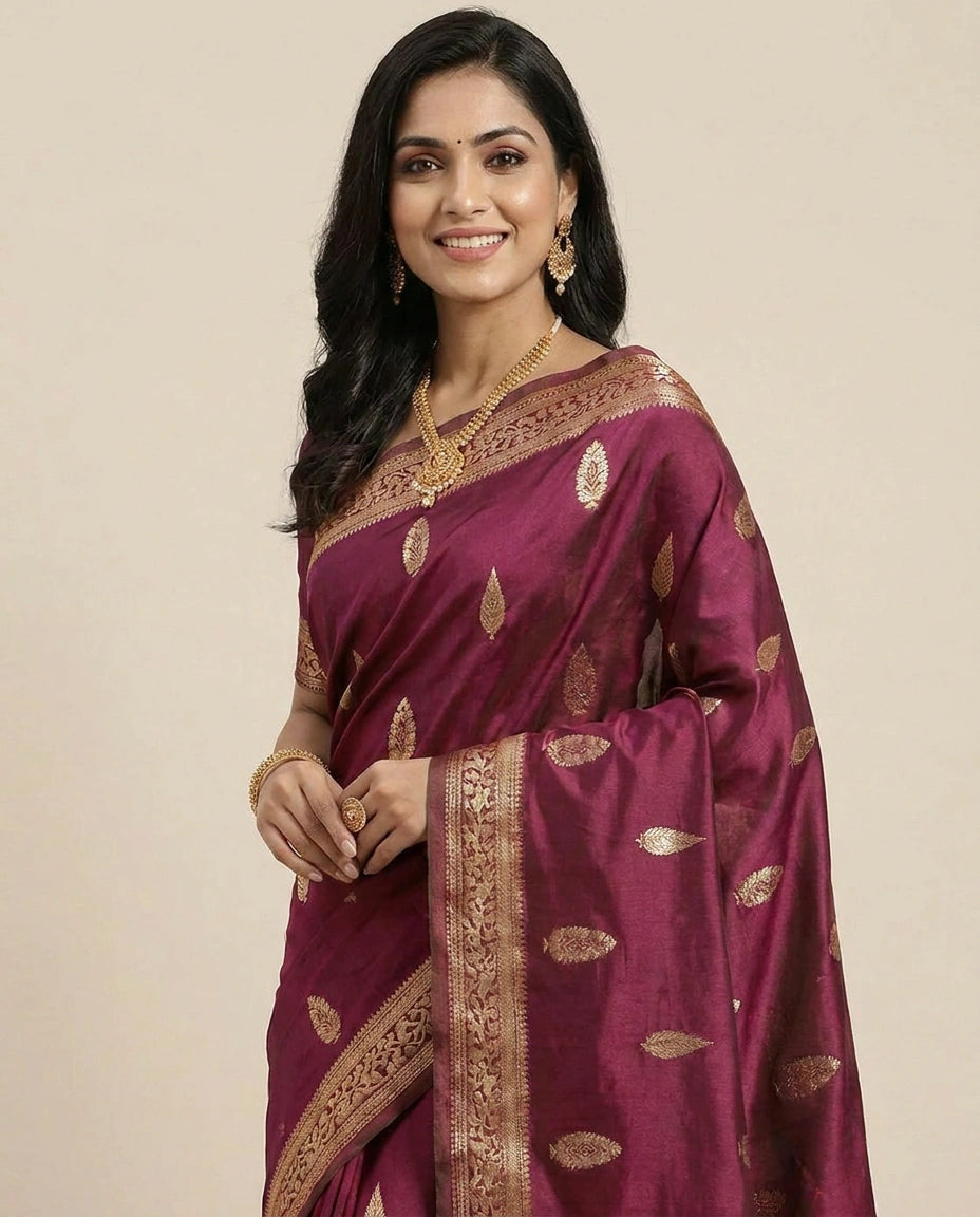 Dola Silk Banarasi Saree with Woven Border and Motifs - Rangoli India