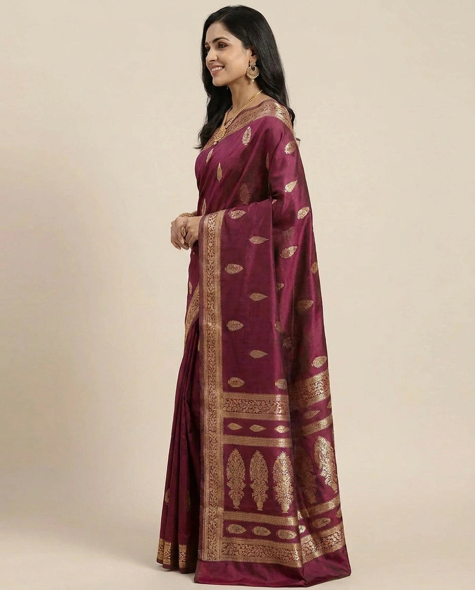 Dola Silk Banarasi Saree with Woven Border and Motifs - Rangoli India