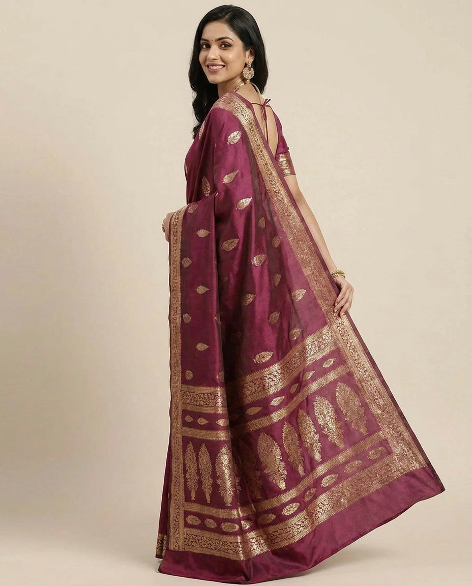 Dola Silk Banarasi Saree with Woven Border and Motifs - Rangoli India