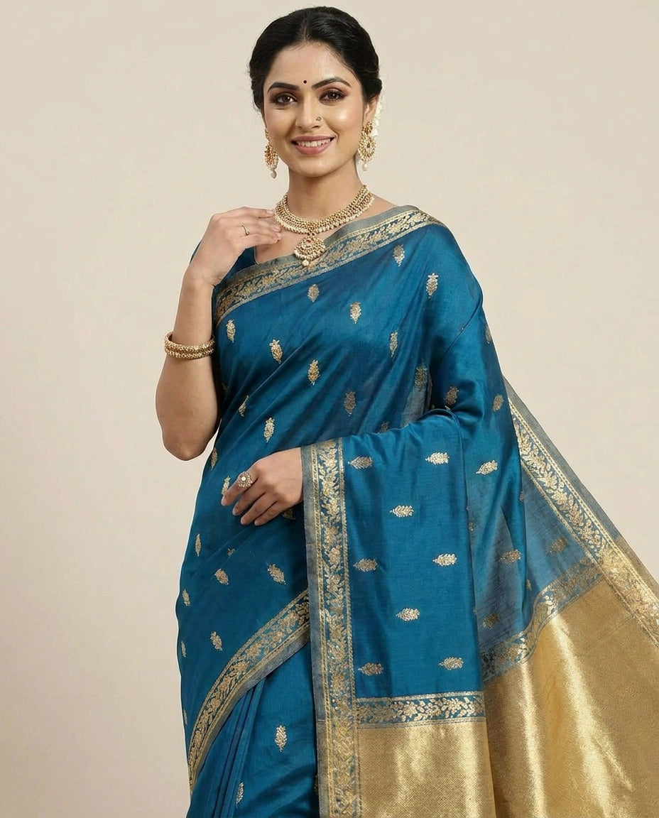 Dola Silk Banarasi Saree with Woven Zari Border - Rangoli India