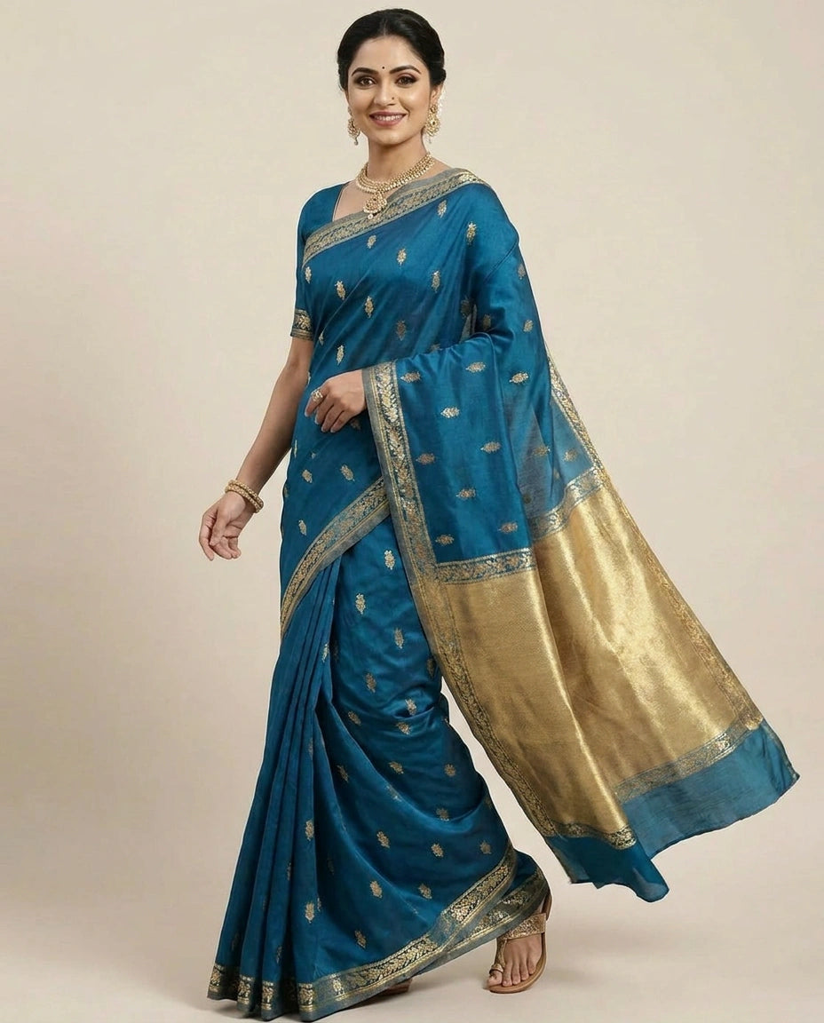 Dola Silk Banarasi Saree with Woven Zari Border - Rangoli India