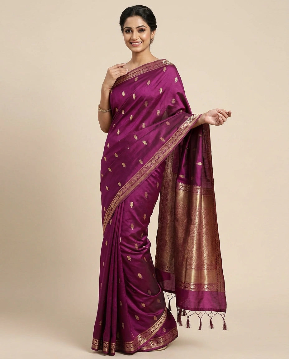 Dola Silk Banarasi Saree with Woven Zari Border - Rangoli India