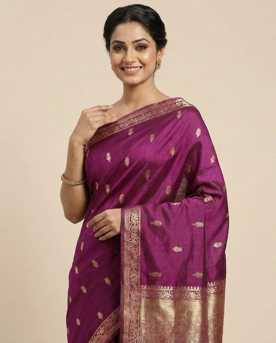 Dola Silk Banarasi Saree with Woven Zari Border - Rangoli India