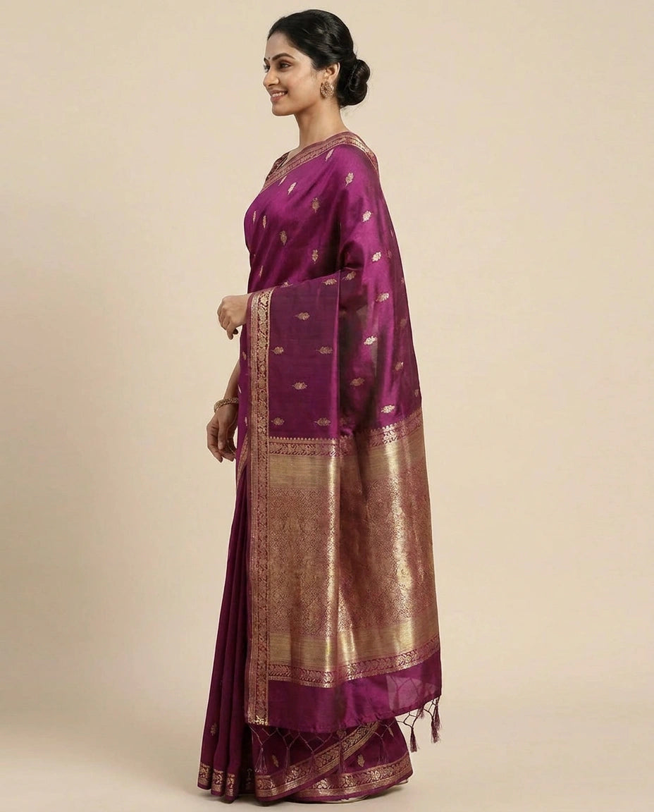 Dola Silk Banarasi Saree with Woven Zari Border - Rangoli India