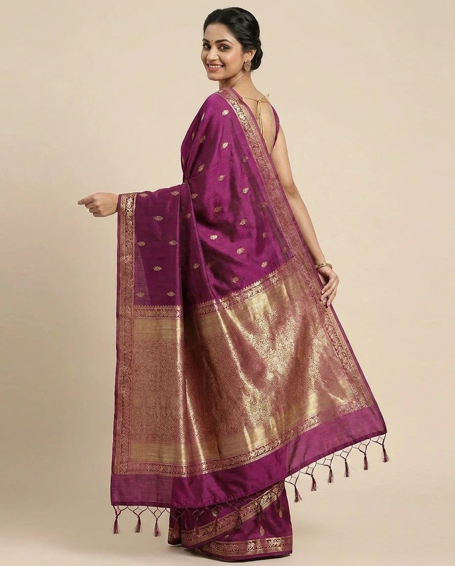 Dola Silk Banarasi Saree with Woven Zari Border - Rangoli India