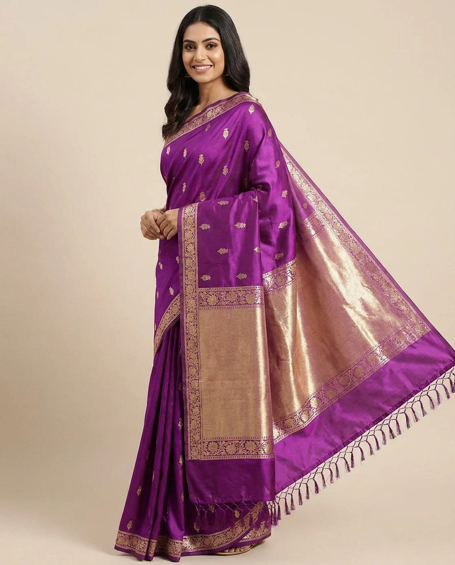 Dola Silk Banarasi Saree with Woven Zari Border - Rangoli India