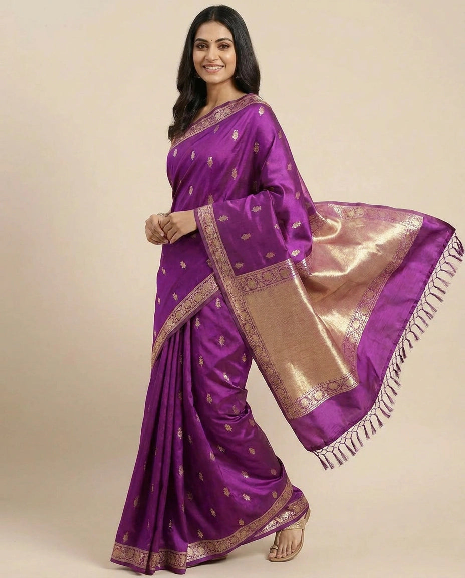 Dola Silk Banarasi Saree with Woven Zari Border - Rangoli India