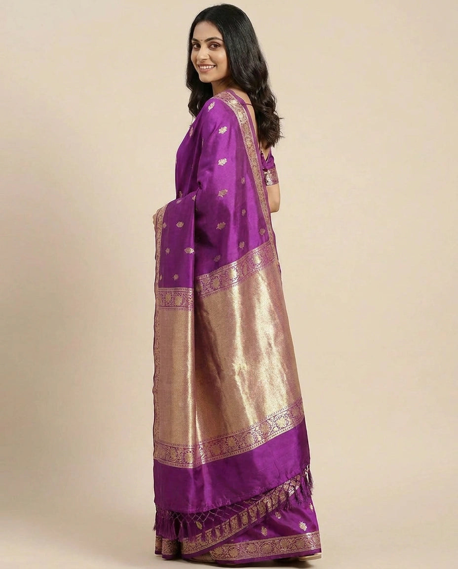 Dola Silk Banarasi Saree with Woven Zari Border - Rangoli India