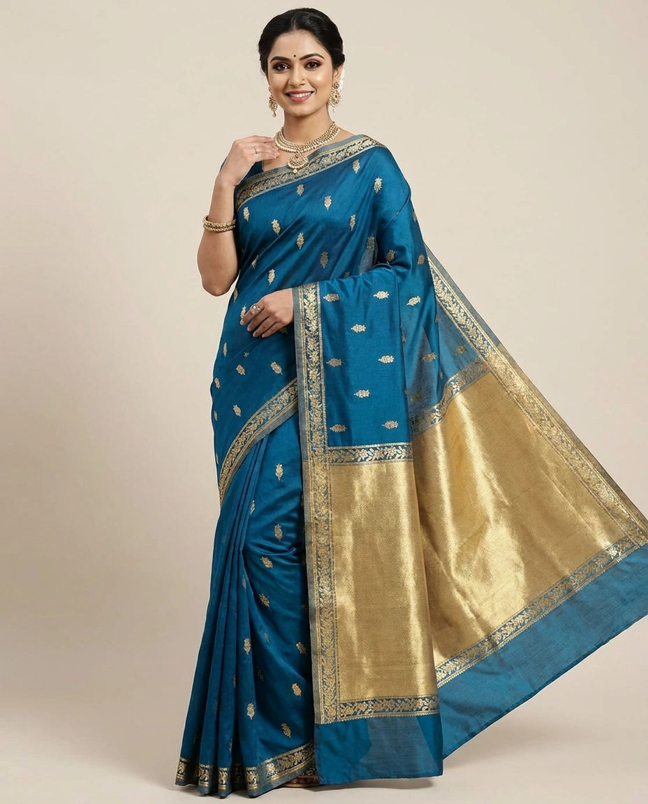 Dola Silk Banarasi Saree with Woven Zari Border - Rangoli India