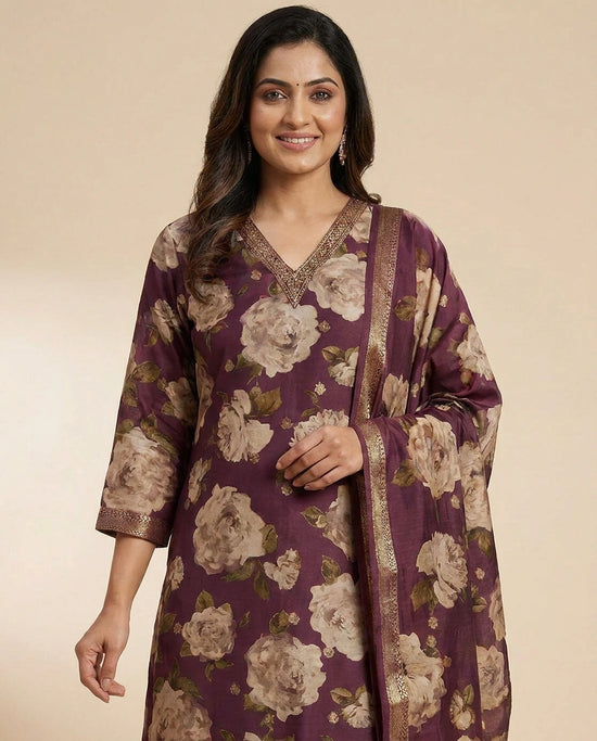 Magenta Dola Silk Straight Suit - Rangoli India