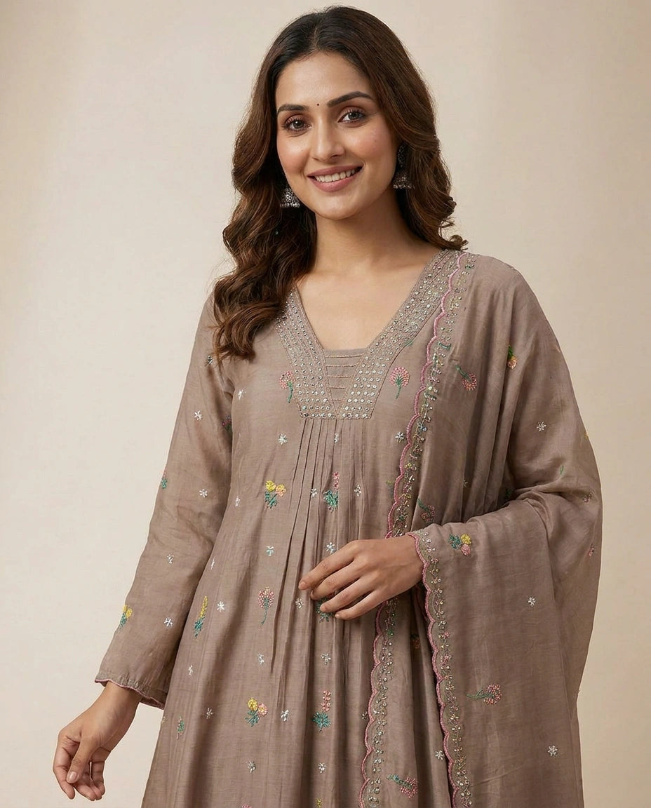 Muslin A-Line Suit - Rangoli India