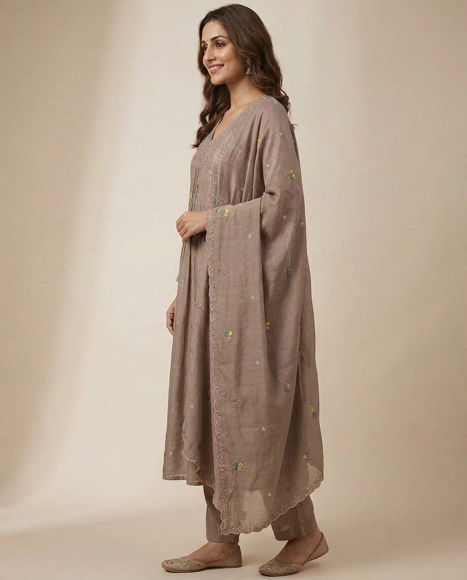 Muslin A-Line Suit - Rangoli India
