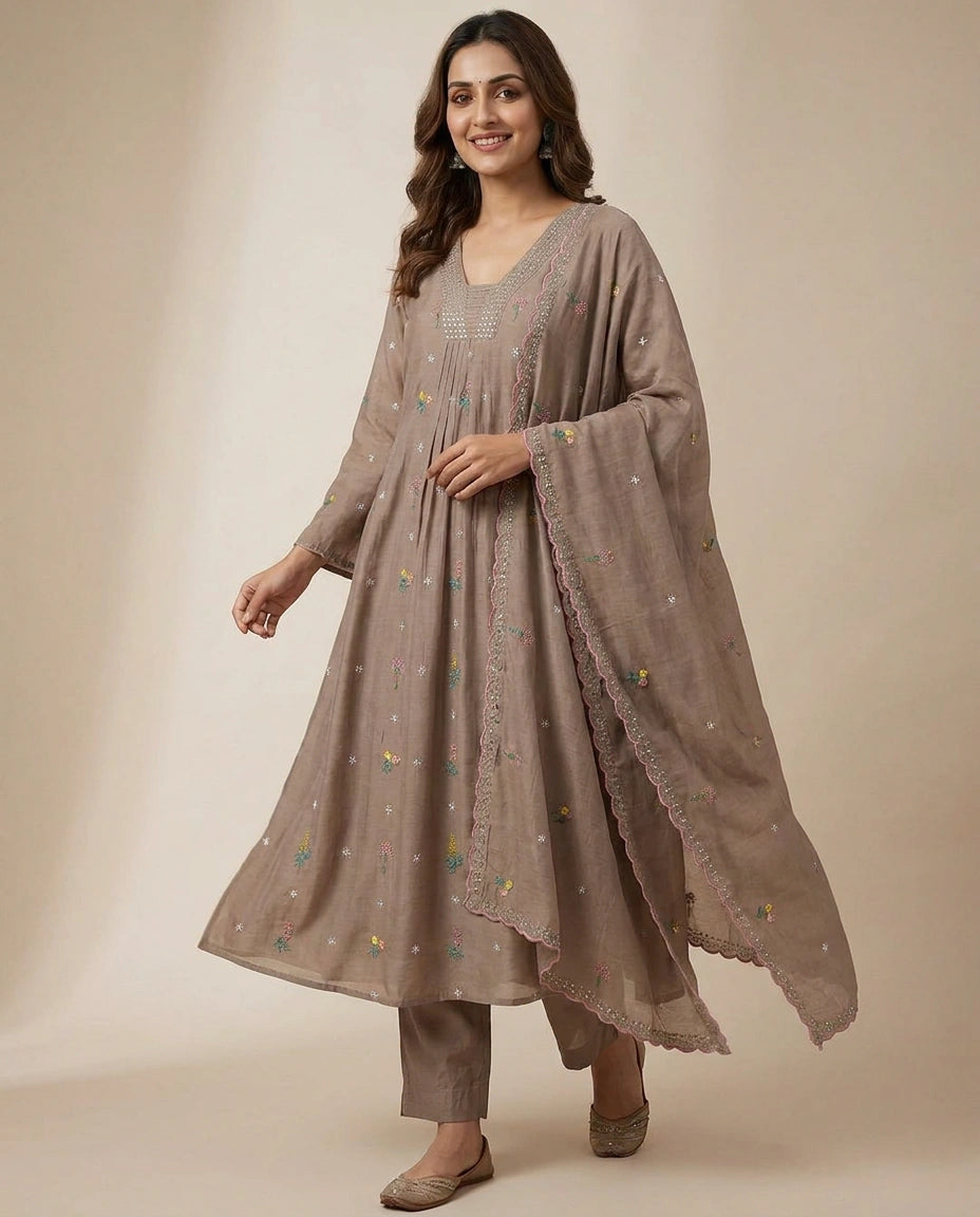 Muslin A-Line Suit - Rangoli India