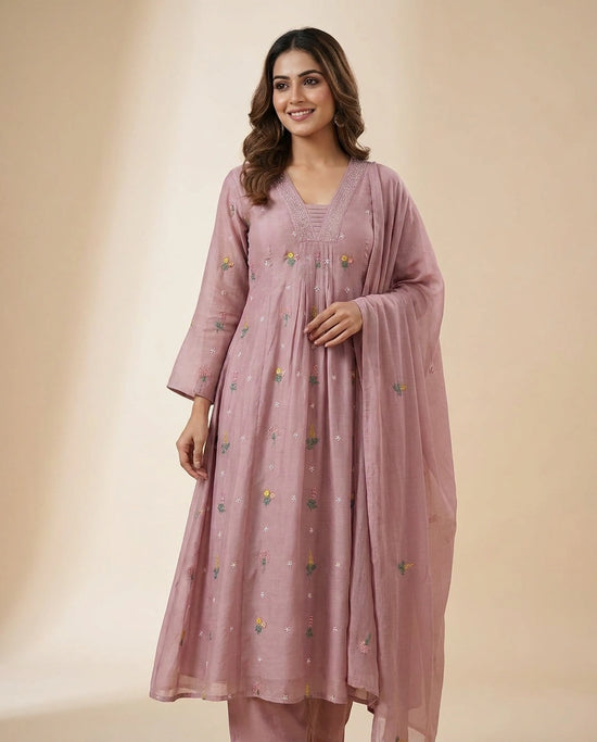 Muslin A-Line Suit - Rangoli India