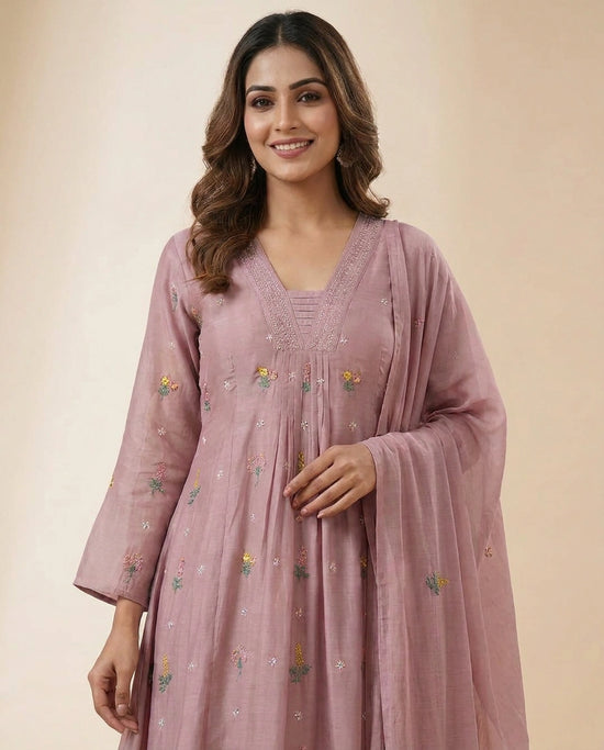 Muslin A-Line Suit - Rangoli India