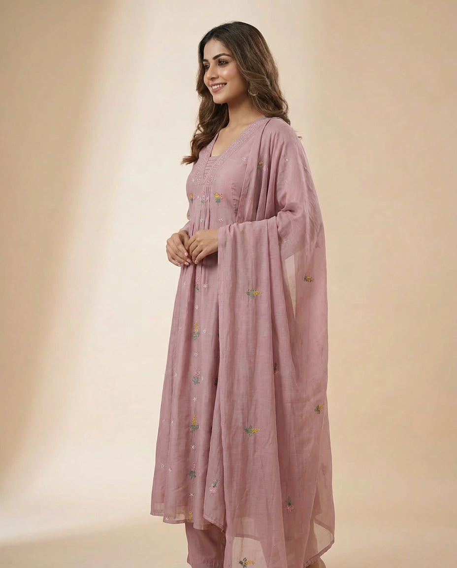 Muslin A-Line Suit - Rangoli India