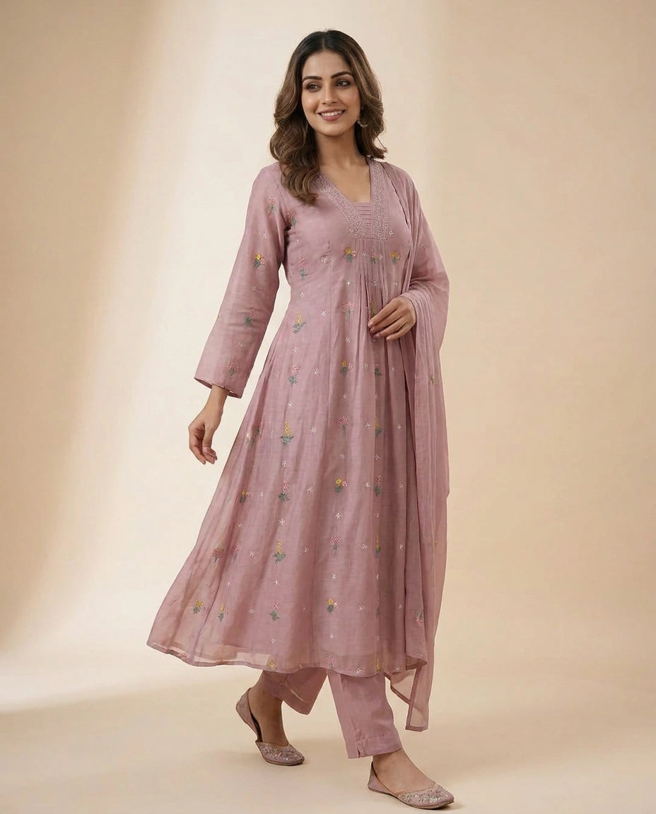 Muslin A-Line Suit - Rangoli India