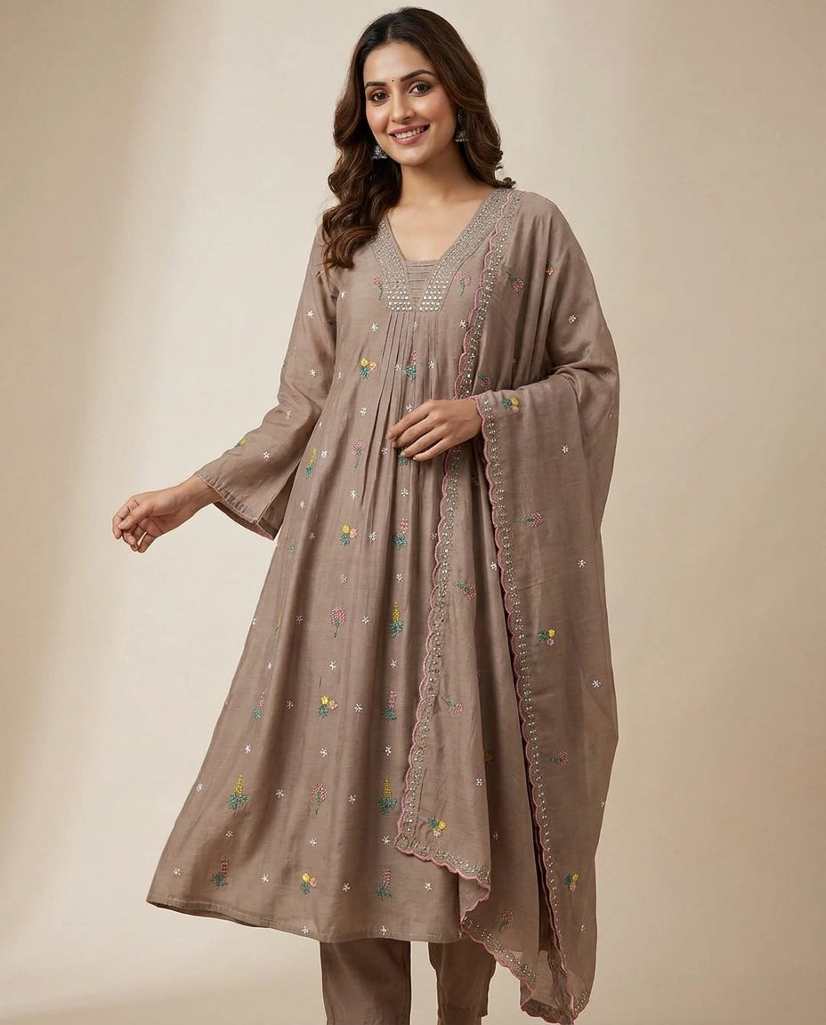 Muslin A-Line Suit - Rangoli India