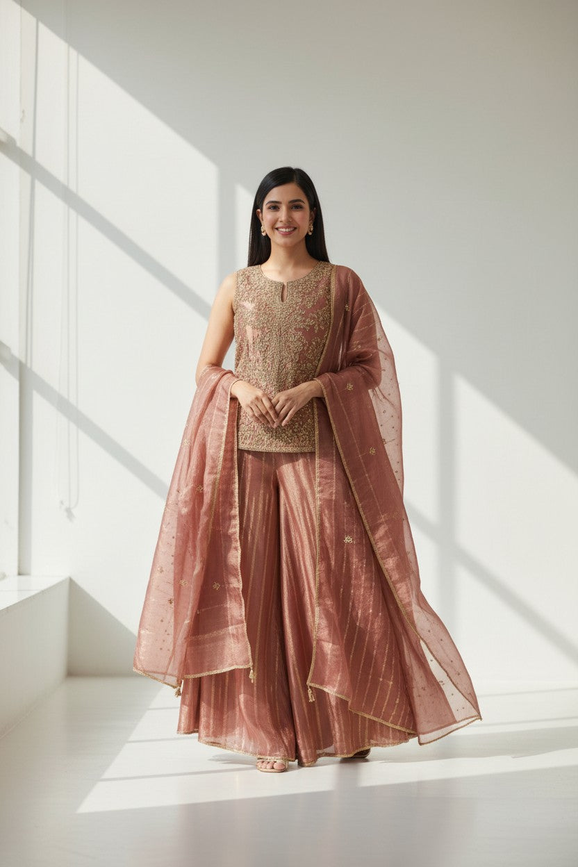 Contemporary Tissue Palazzo Suit Set | Rangoli